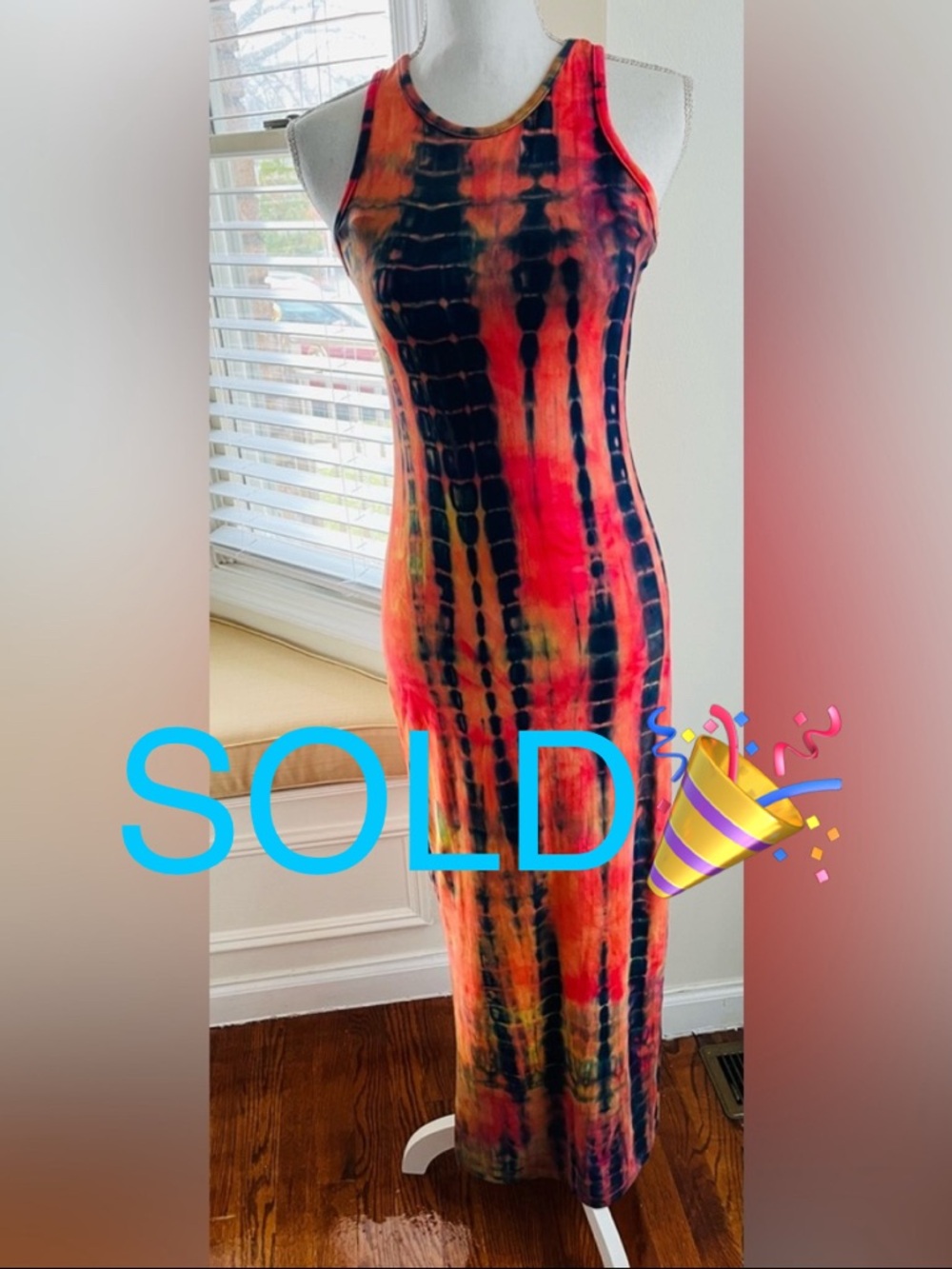 NWOT Vibrant Tie-Dye Maxi Dress in Orange, Navy & Red